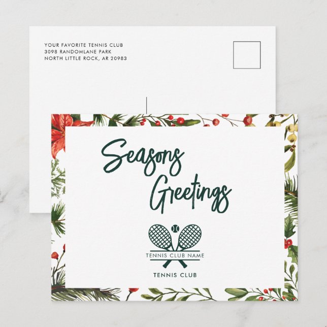 Christmas Botanical Tennis Club Seasons Holiday Postcard (Front/Back)