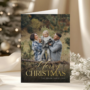 Christmas Botanical Vertical Photo Folded Gold Foil Holiday Card