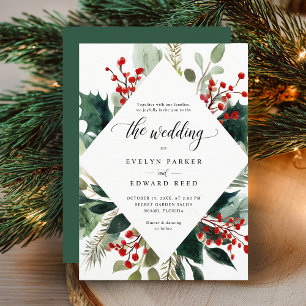 Christmas Botanical Wedding  Invitation