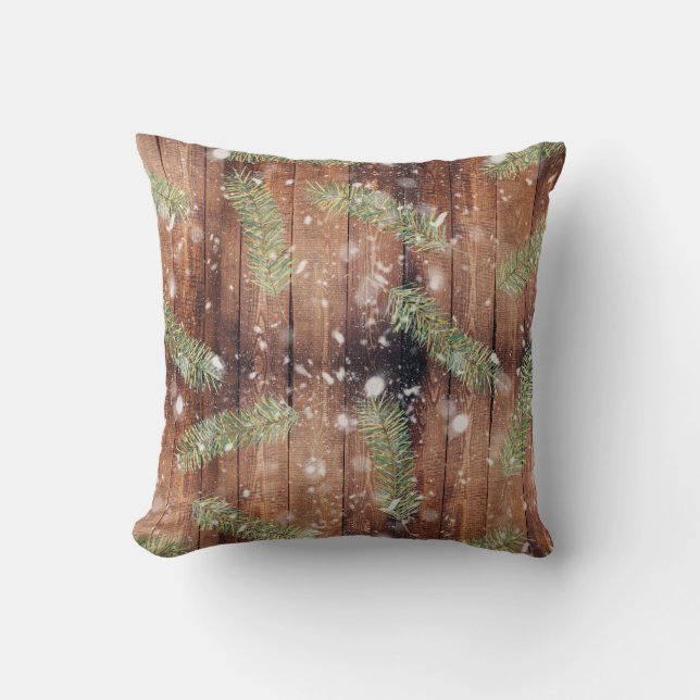Christmas Botanical Wooden Planks Cushion (Front)
