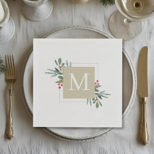 Christmas Botanicals Family Initial Holiday Party Napkin