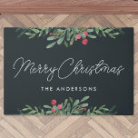 Christmas Botanicals Family Name Doormat<br><div class="desc">Custom-designed doormat for the holidays featuring rustic elegant winter botanicals design.</div>