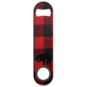 Christmas Bottle Opener Red Plaid Black Bear