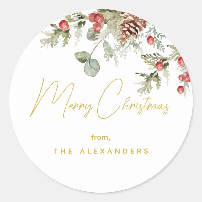 Christmas Boughs Holiday Classic Round Sticker (Front)