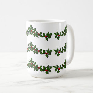 Christmas Boughs of Holly Red Green White Coffee Mug