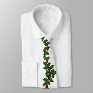 Christmas Boughs of Holly Red Green White Tie