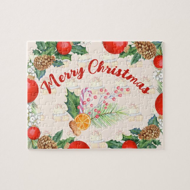 Christmas Bouquet Burnt Orange Candy Barry Wreath Jigsaw Puzzle (Horizontal)