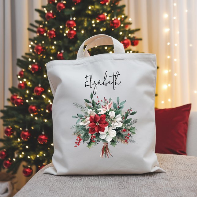 Christmas Bouquet Floral Bag for Women or Coworker (Christmas bouquet tote bag, Christmas floral tote for Women, bulk Christmas gift idea for coworker,)