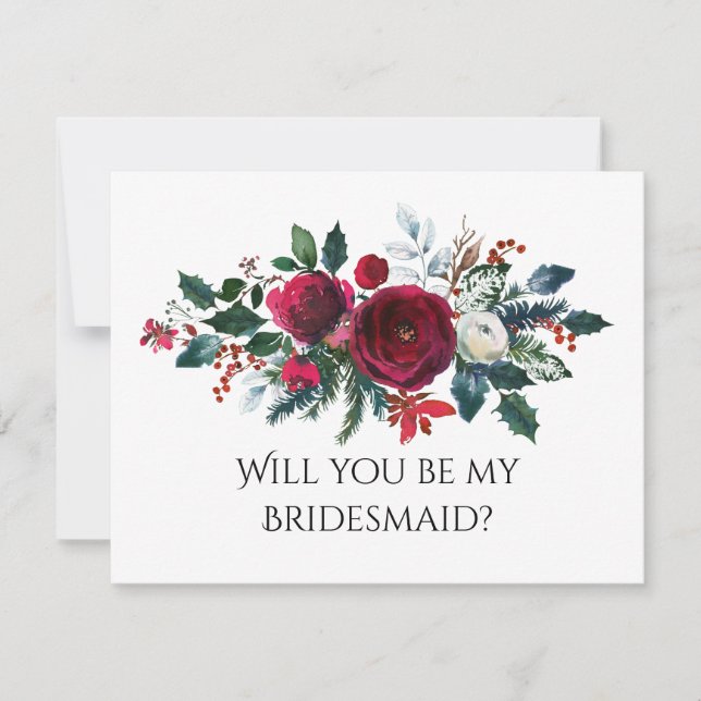 Christmas Bouquet Will You Be My Bridesmaid Card (Front)