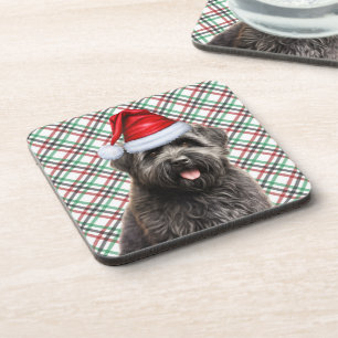 Christmas Bouvier Dog Red Green Plaid Holiday Coaster