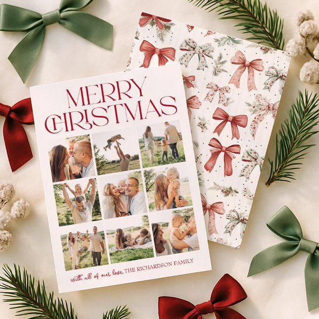 Christmas Bow 9 Photo Holiday Card (Creator Uploaded)