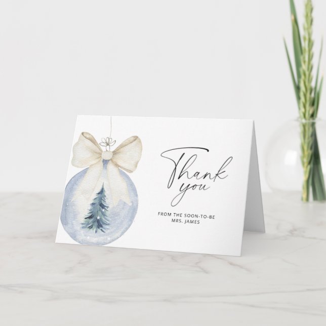 Christmas bow ball bridal shower thank you card (Front)