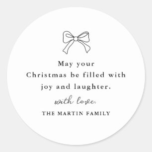 Christmas Bow Black and White Personalised Holiday Classic Round Sticker