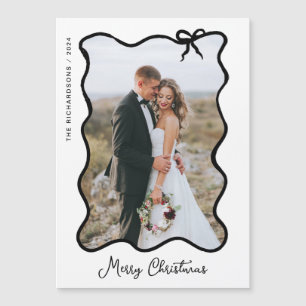 Christmas Bow Black and White Photo Magnetic Card