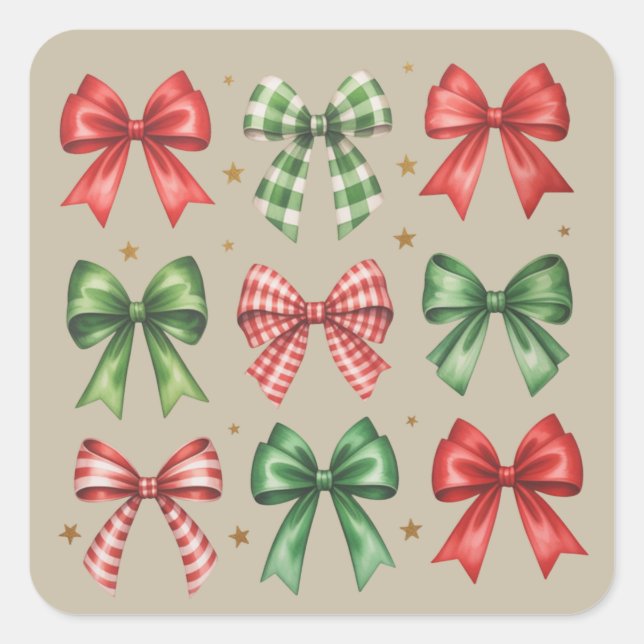 Christmas Bow Coquette Cute Christmas Holiday Square Sticker (Front)