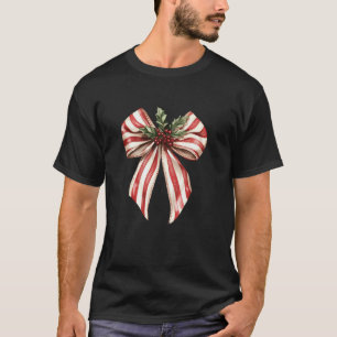 Christmas Bow Coquette Holiday Party Red and White T-Shirt