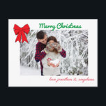 Christmas Bow & Deer Custom Photo Postcard<br><div class="desc">Send a little bit of holiday cheer with this post card.  With bow,  others with hat.</div>
