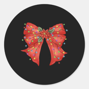 Christmas Bow Funny Lights Xmas Season Girl Graphi Classic Round Sticker