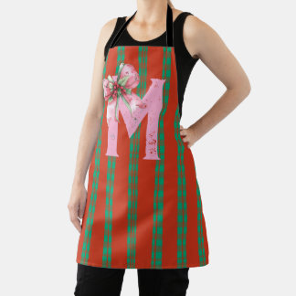 Christmas Bow Initial Name Apron