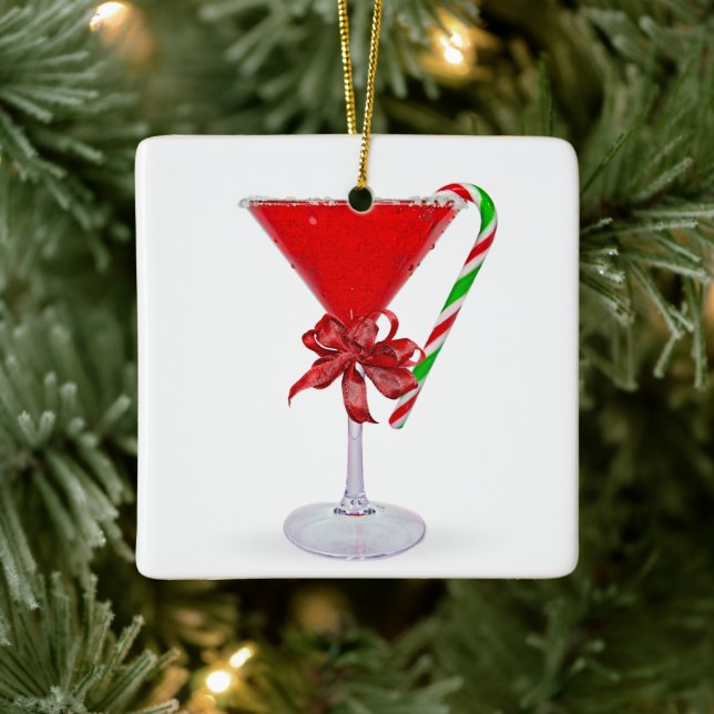 Christmas Bow On  Martini Cocktail Ceramic Ornament (Tree)