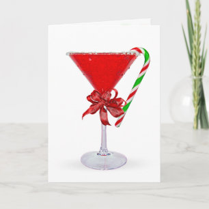 Christmas Bow On Martini Cocktail Holiday Card