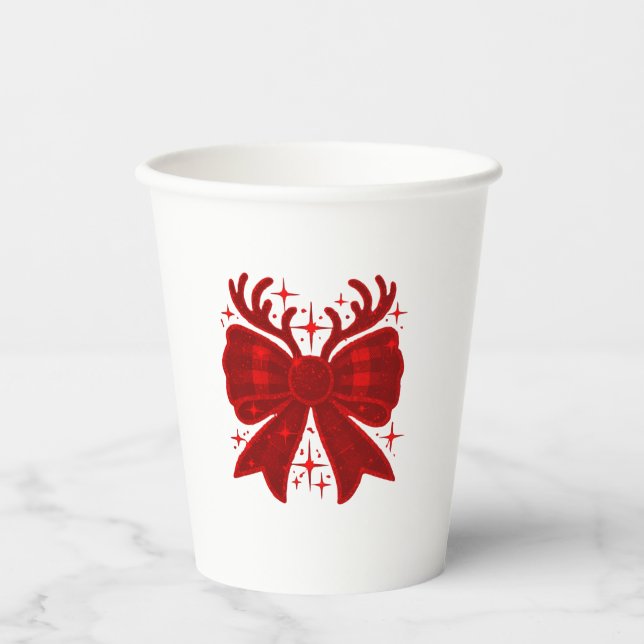Christmas Bow Plaid Pattern Red Paper Cups (Front)