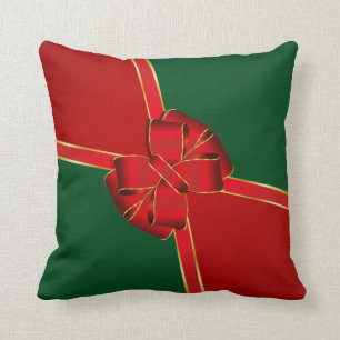 Christmas Bow Red and Green Cushion