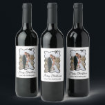 Christmas Bow | Wavy Black and White Photo Wine Label<br><div class="desc">These adorable,  black and white holiday wine labels feature your favourite photo in a trendy,  black wavy frame with a whimsical bow,  on a simple white background. Modern script says "Merry Christmas."</div>