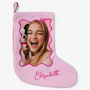 Christmas Bow   Wavy Pink Photo Frame Small Christmas Stocking
