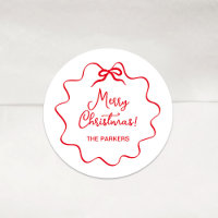 Christmas Bow | Wavy White with Red