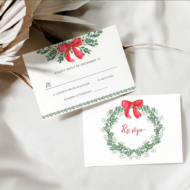 Christmas Bow | Whimsical Holiday Wedding RSVP Card (Creator Uploaded)