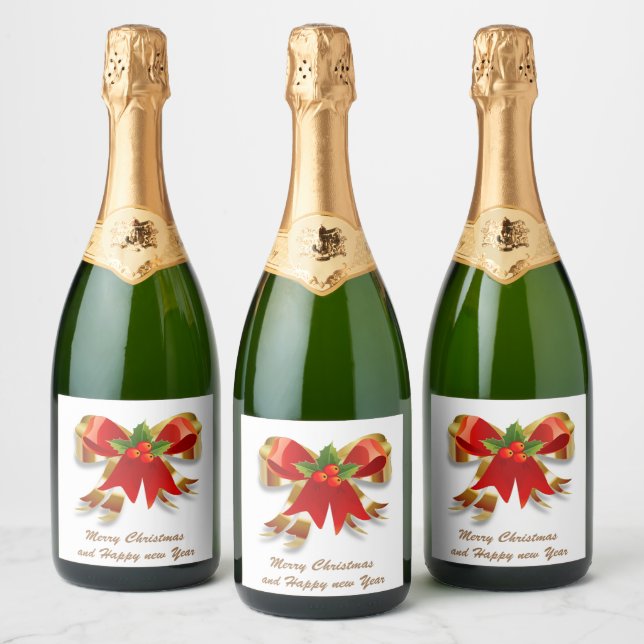 Christmas Bow Wine and Sparkling Wine Label Set (Bottles)