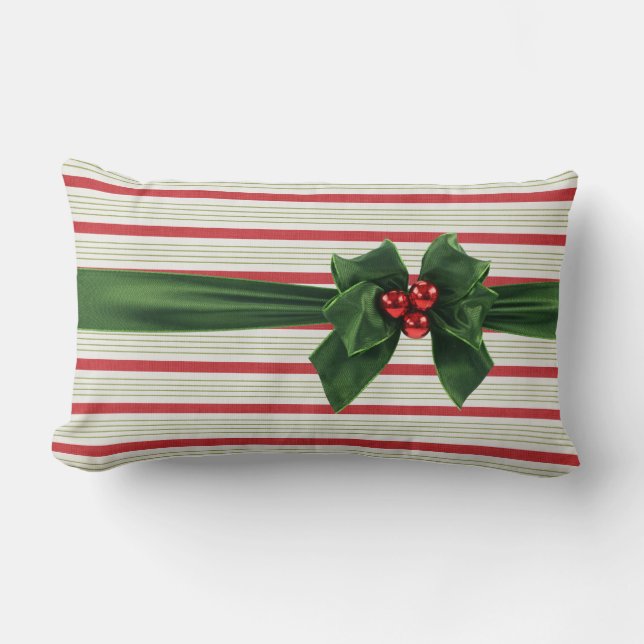 Christmas bow with stripey background lumbar cushion (Front)