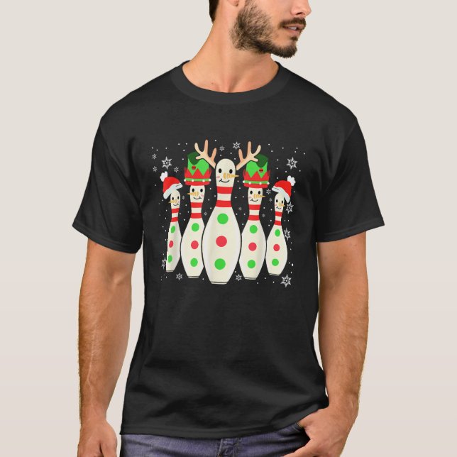 Christmas Bowler Squad Santa Elf Reindeer Bowling  T-Shirt (Front)