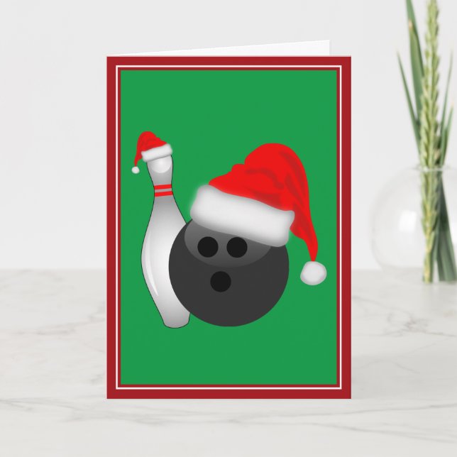 Christmas Bowling Ball and Pin Holiday Card (Front)
