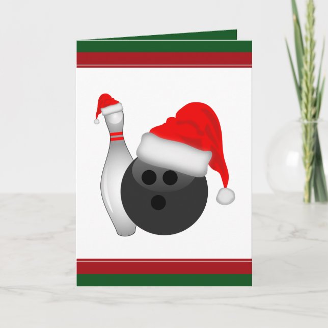 Christmas Bowling Ball and Pin Holiday Card (Front)