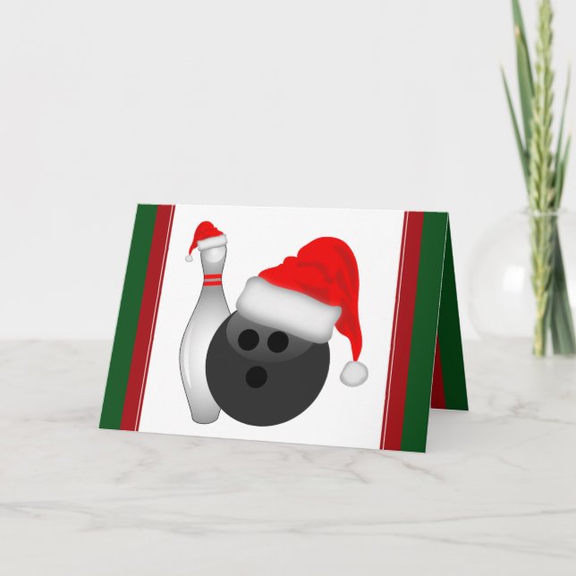 Christmas Bowling Ball and Pin Holiday Card (Front)