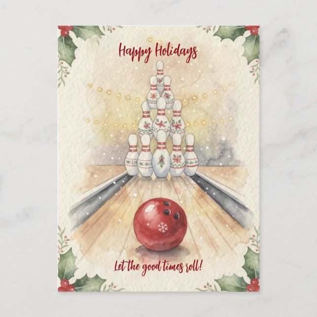 Christmas Bowling Holiday Greeting Cards (Front)