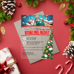 Christmas Bowling Night Decorated Tree Party Acrylic Invitations
