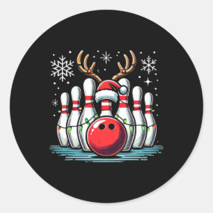 Christmas Bowling Pins Reindeer Xmas Bowler Men Wo Classic Round Sticker