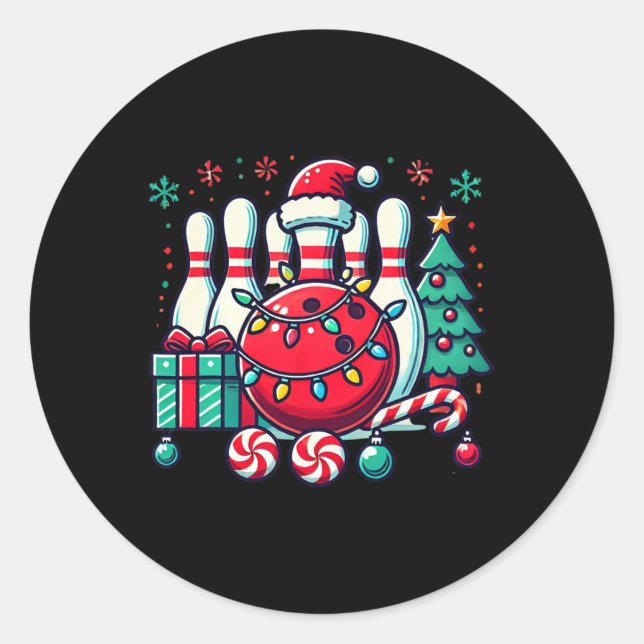 Christmas Bowling Pins Reindeer Xmas Bowler Men Wo Classic Round Sticker (Front)