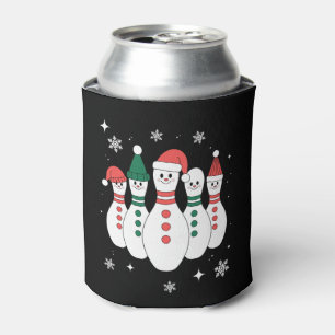 Christmas Bowling Pins Snowman Santa Hat Xmas Can Cooler