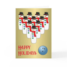 Christmas Bowling Snowmen Folded Holiday Card