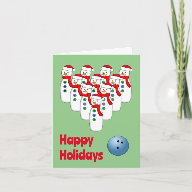 Christmas Bowling Snowmen Folded Holiday Card (Front)