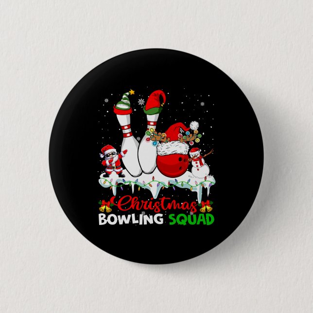 Christmas Bowling Squad Dabbing Santa Elf Bowling  6 Cm Round Badge (Front)