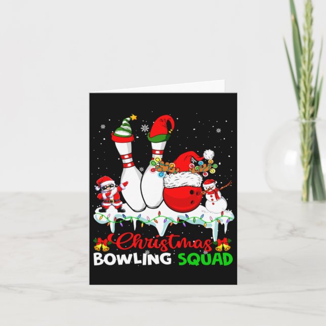 Christmas Bowling Squad Dabbing Santa Elf Bowling  Card (Front)