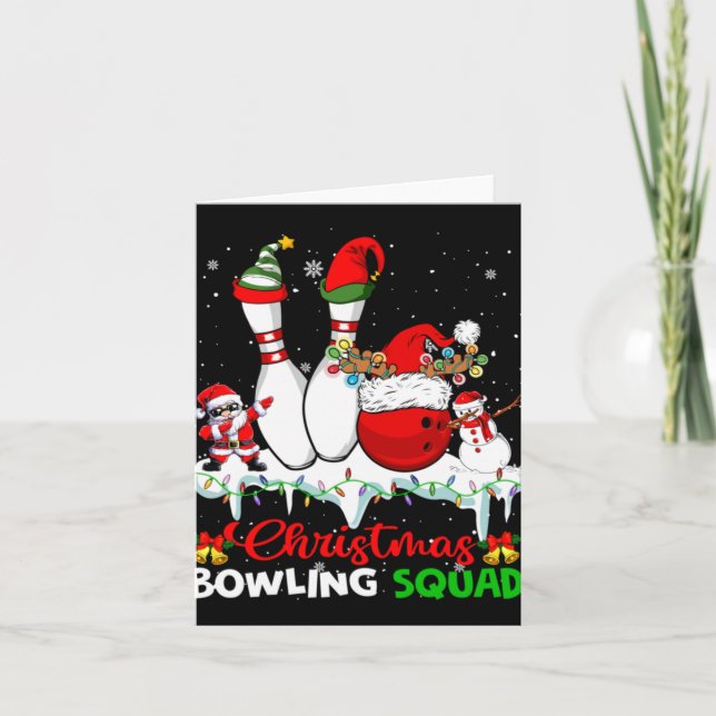 Christmas Bowling Squad Dabbing Santa Elf Bowling  Card (Front)