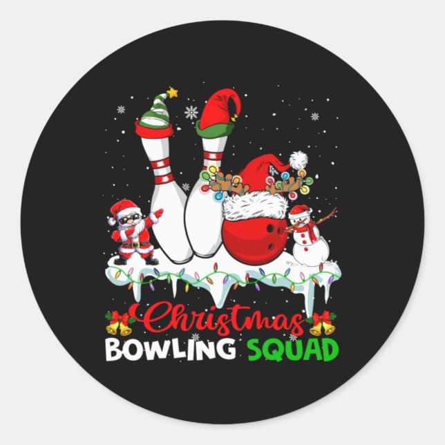 Christmas Bowling Squad Dabbing Santa Elf Bowling  Classic Round Sticker (Front)