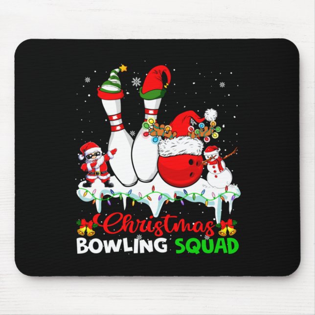 Christmas Bowling Squad Dabbing Santa Elf Bowling  Mouse Pad (Front)