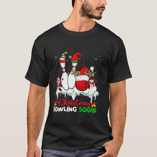 Christmas Bowling Squad Dabbing Santa Elf Bowling  T-Shirt (Front)